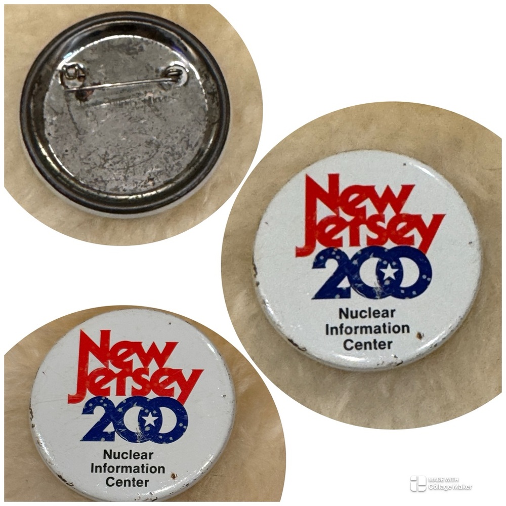 Vintage 70s Button Pin New Jersey 200 Nuclear Information Center